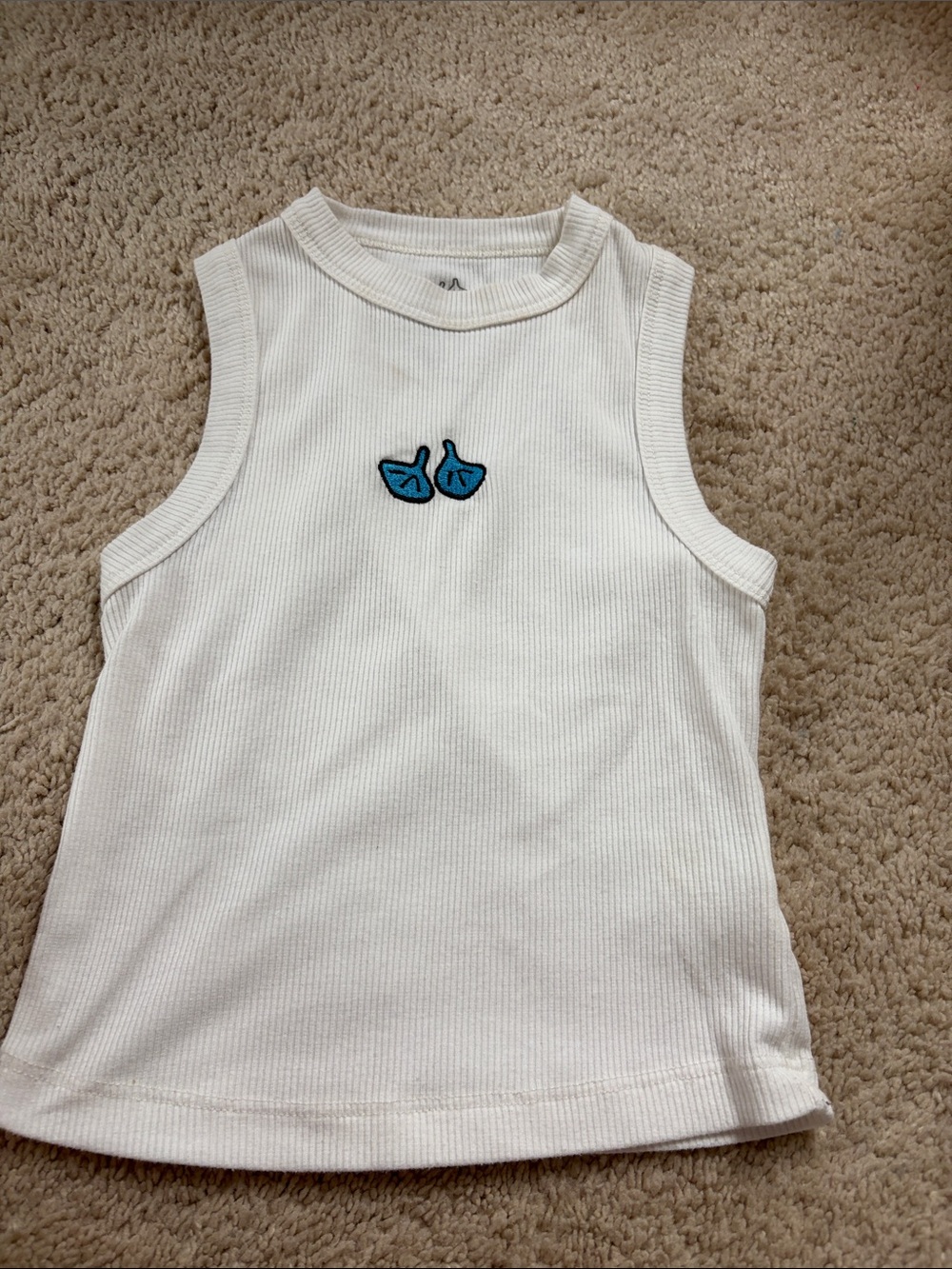 White Ribbed Girls' Tank Top with Blue Cherry Patch